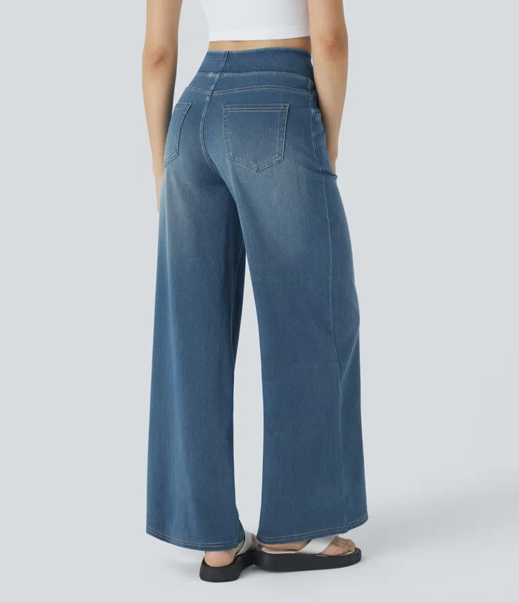 Vanelle | Hoge taille jeans met wijde pijpen voor dames – Comfortabele stretchdenim, casual en stijlvol
