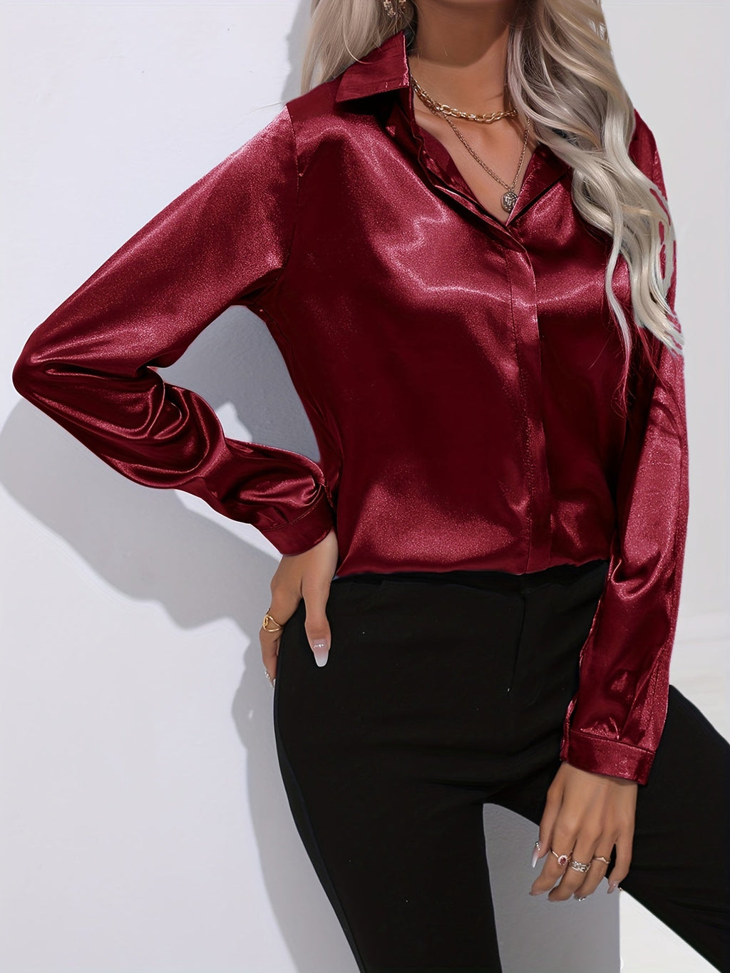 Valera | Chemisier en satin à manches longues pour femme – Chemisier élégant et luxueux