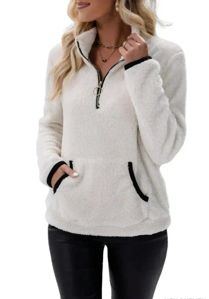 Eilina | Sherpa-Pullover mit Stehkragen und halbem Reißverschluss – weiches, warmes und bequemes Winteroberteil