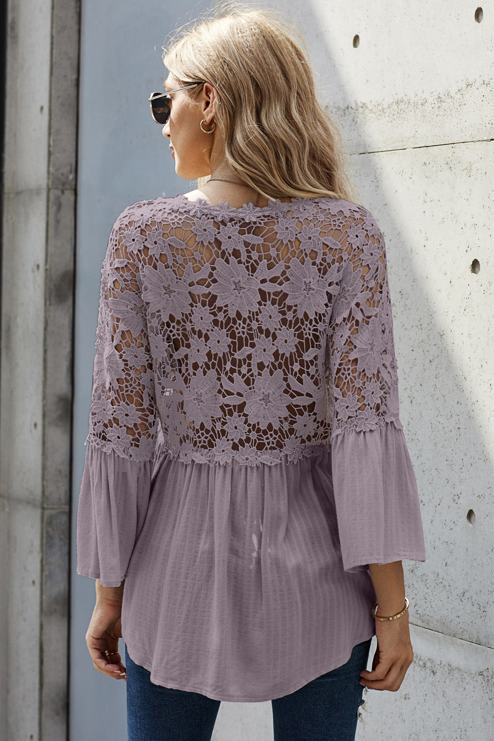 Quenlira | Paars Gehaakte Blouse met Kant – Button-Up, Chic Zomertop
