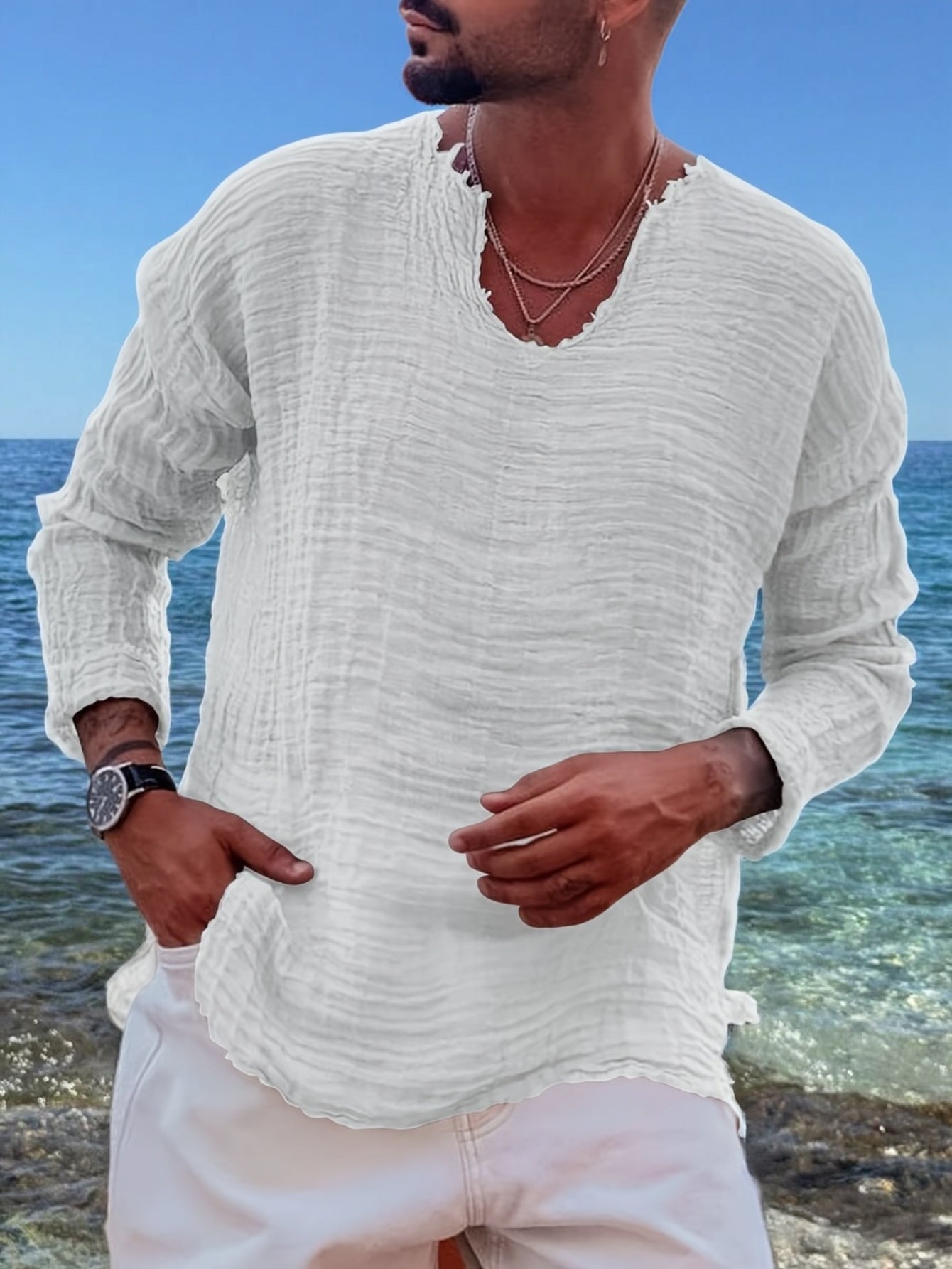 Ziveno | V-hals T-shirt met distressed-look voor heren – Casual zomershirt met halflange mouwen