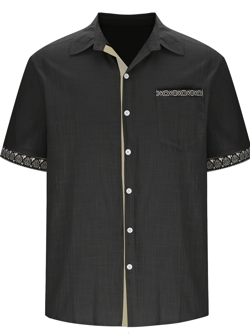 Wrenz | Herenoverhemd met patchworkprint – Casual overhemd met korte mouwen, revers en borstzak