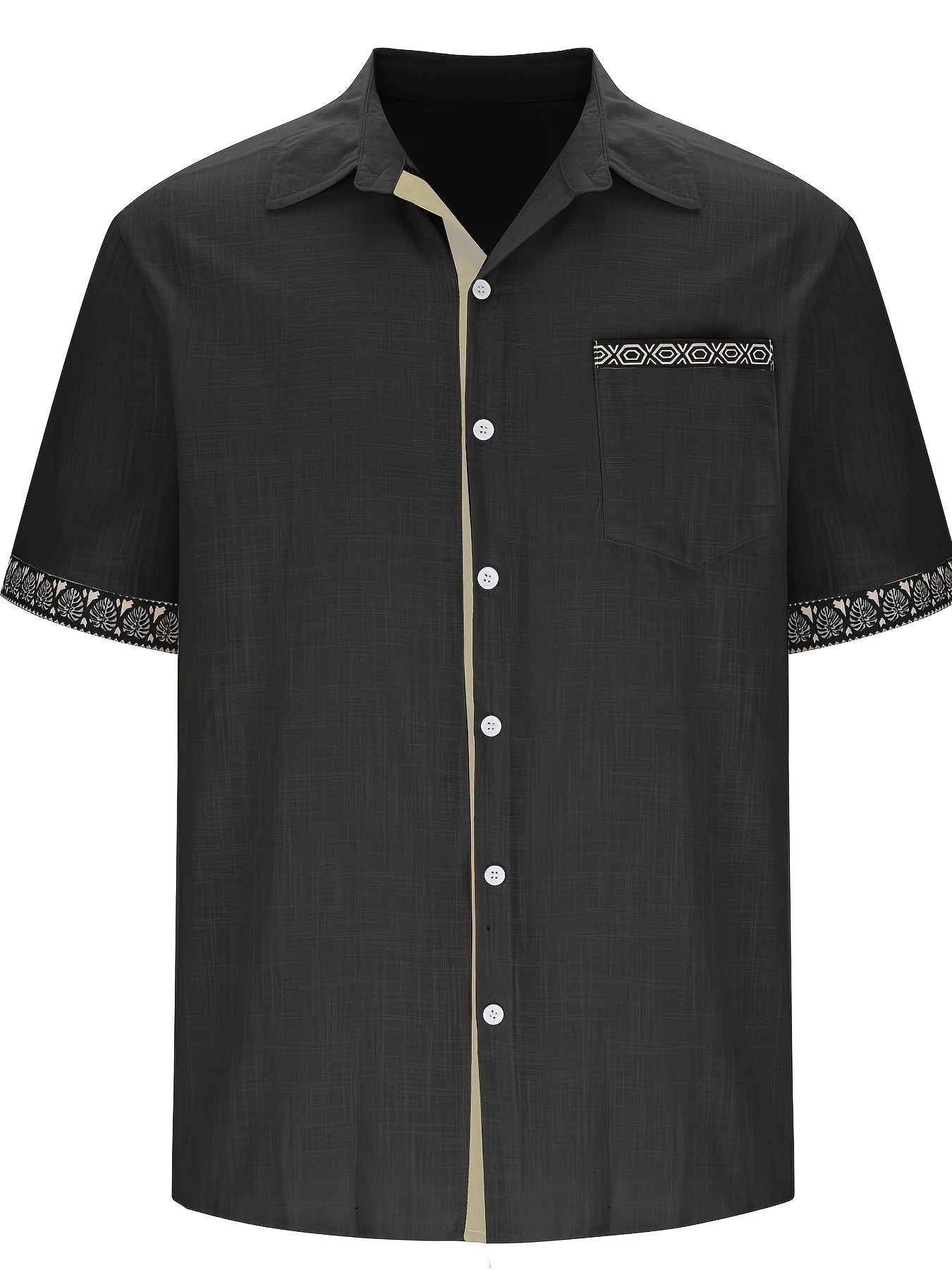 Wrenz | Herenoverhemd met patchworkprint – Casual overhemd met korte mouwen, revers en borstzak