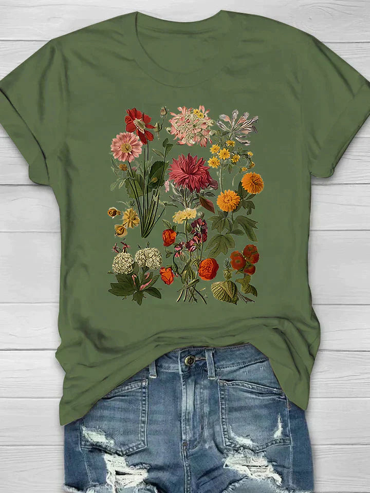 Ravielle | Dames Retro T-shirt met Bloemenprint – Vintage Zomer Top met Korte Mouwen
