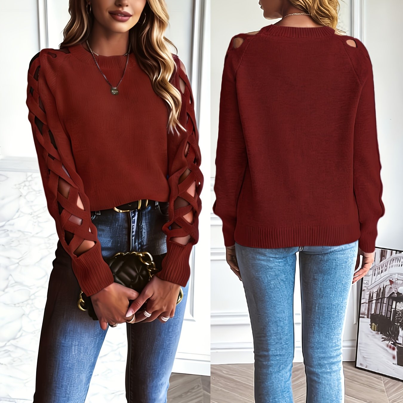 Ardelle | Dames Effen Pullover met Opengewerkte Mouwen – Lichtgewicht Gebreide Top
