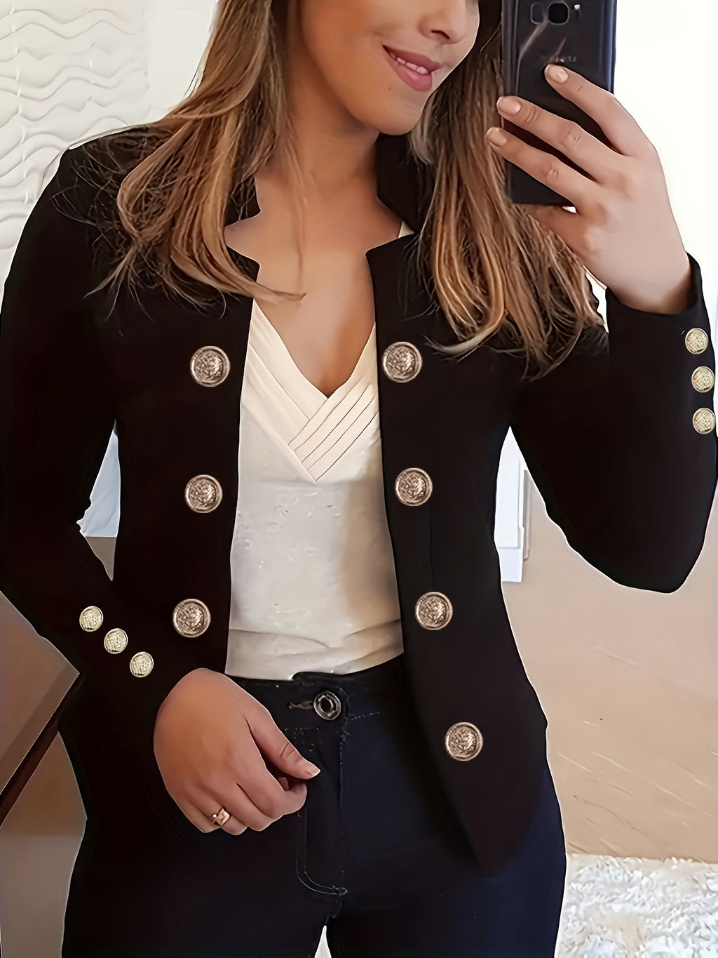 Enidra | Veste décontractée en polyester pour femme – Boutons de manchette et finitions élégantes