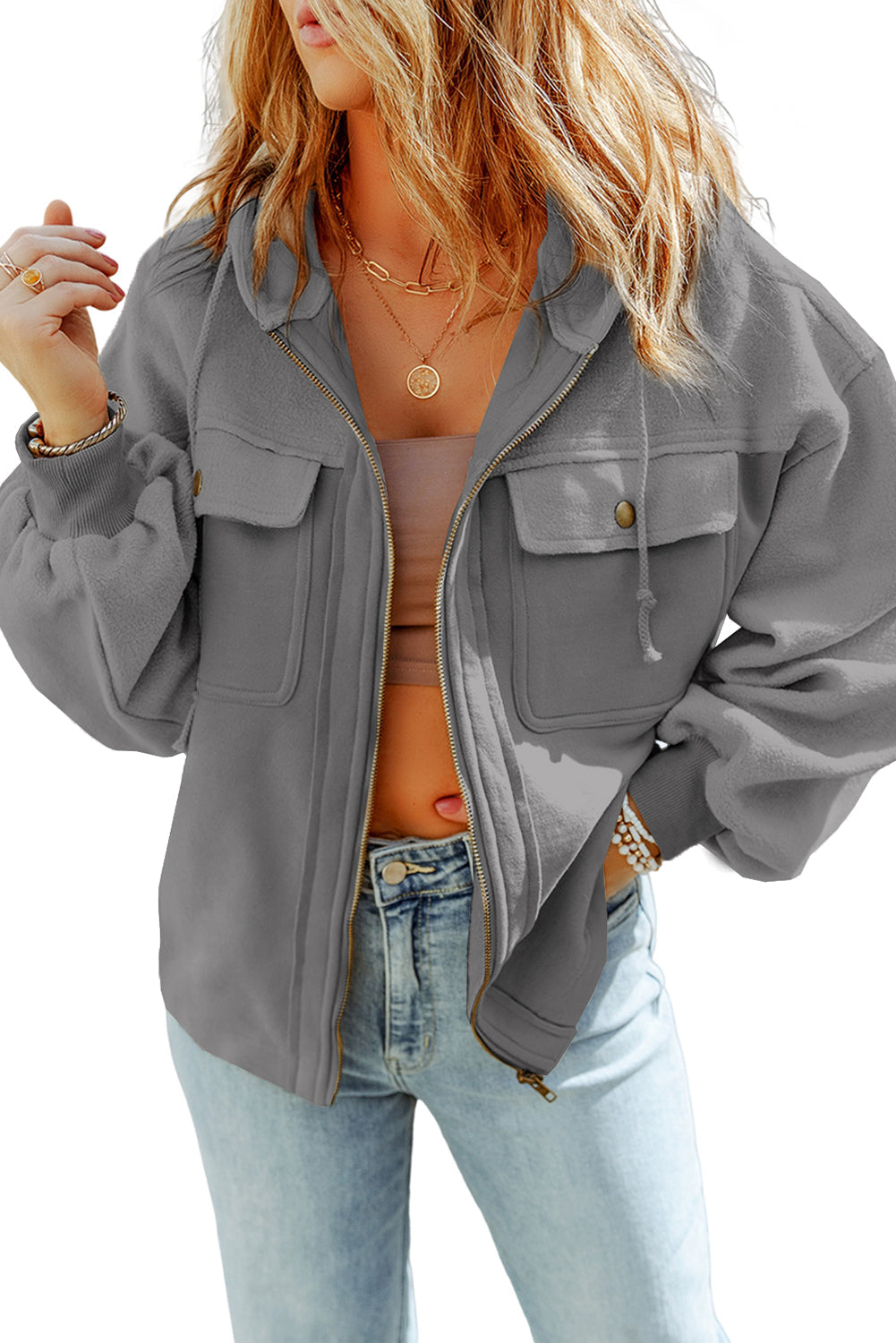 Ulirra | Damen-Jacke mit Kordelzug und übergroßem Reißverschluss – Lässige Streetwear-Jacke