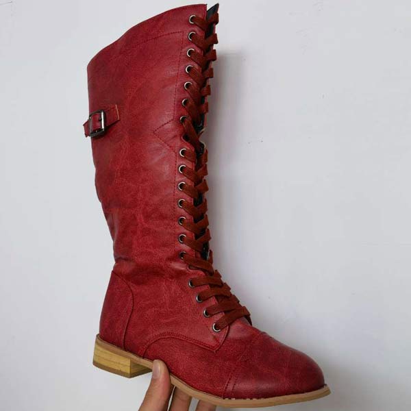 Naima | Bottes hautes pour femmes en cuir vintage - à lacets, confort orthopédique