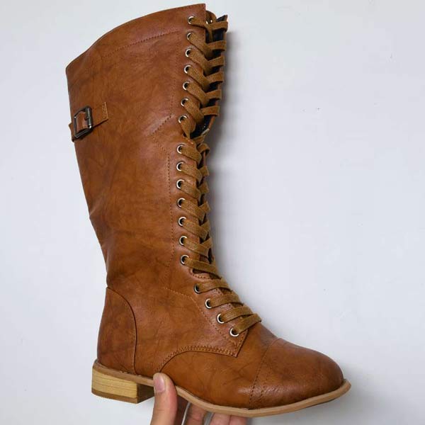 Naima | Bottes hautes pour femmes en cuir vintage - à lacets, confort orthopédique