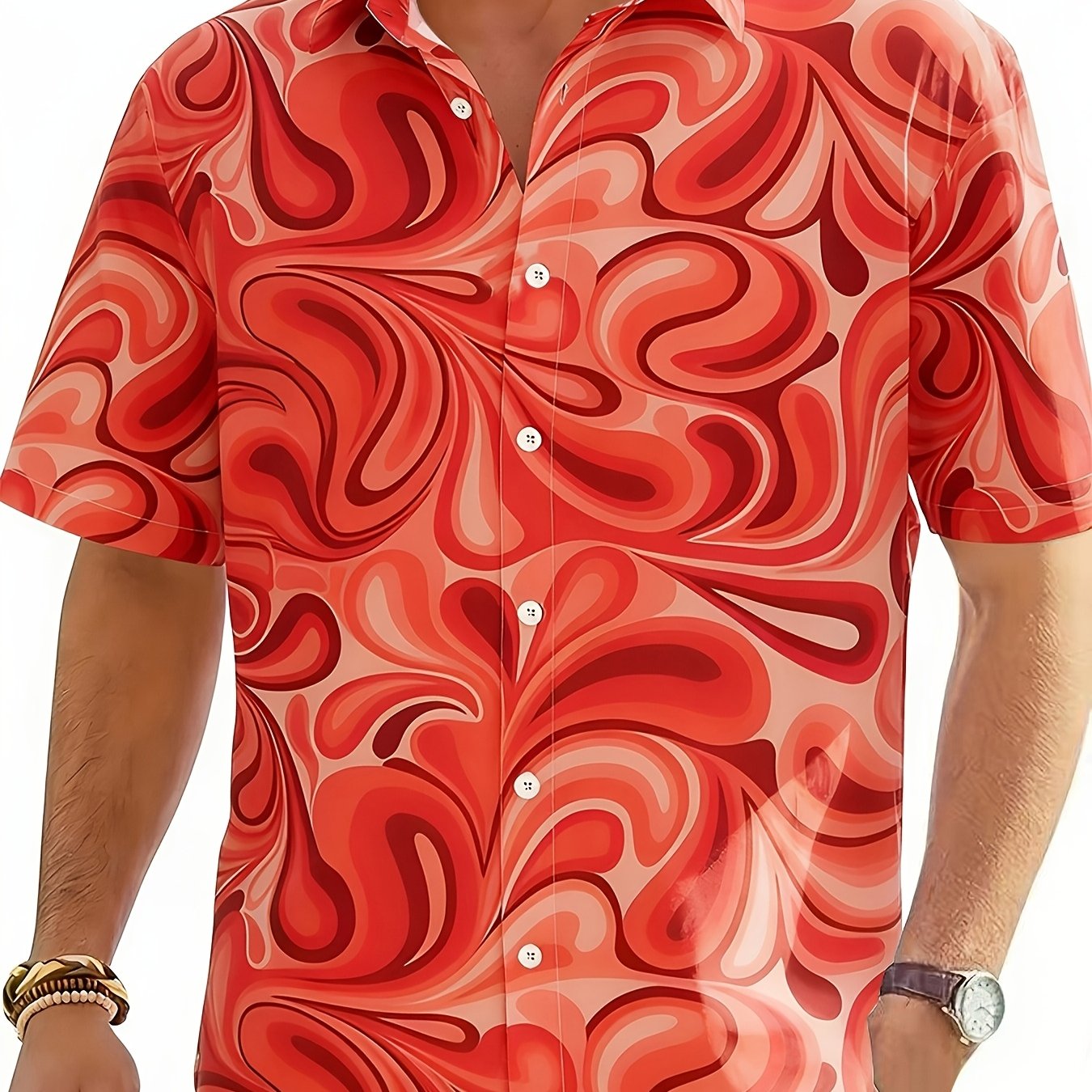Geno | Heren bladprint overhemd – korte mouwen vakantie shirt