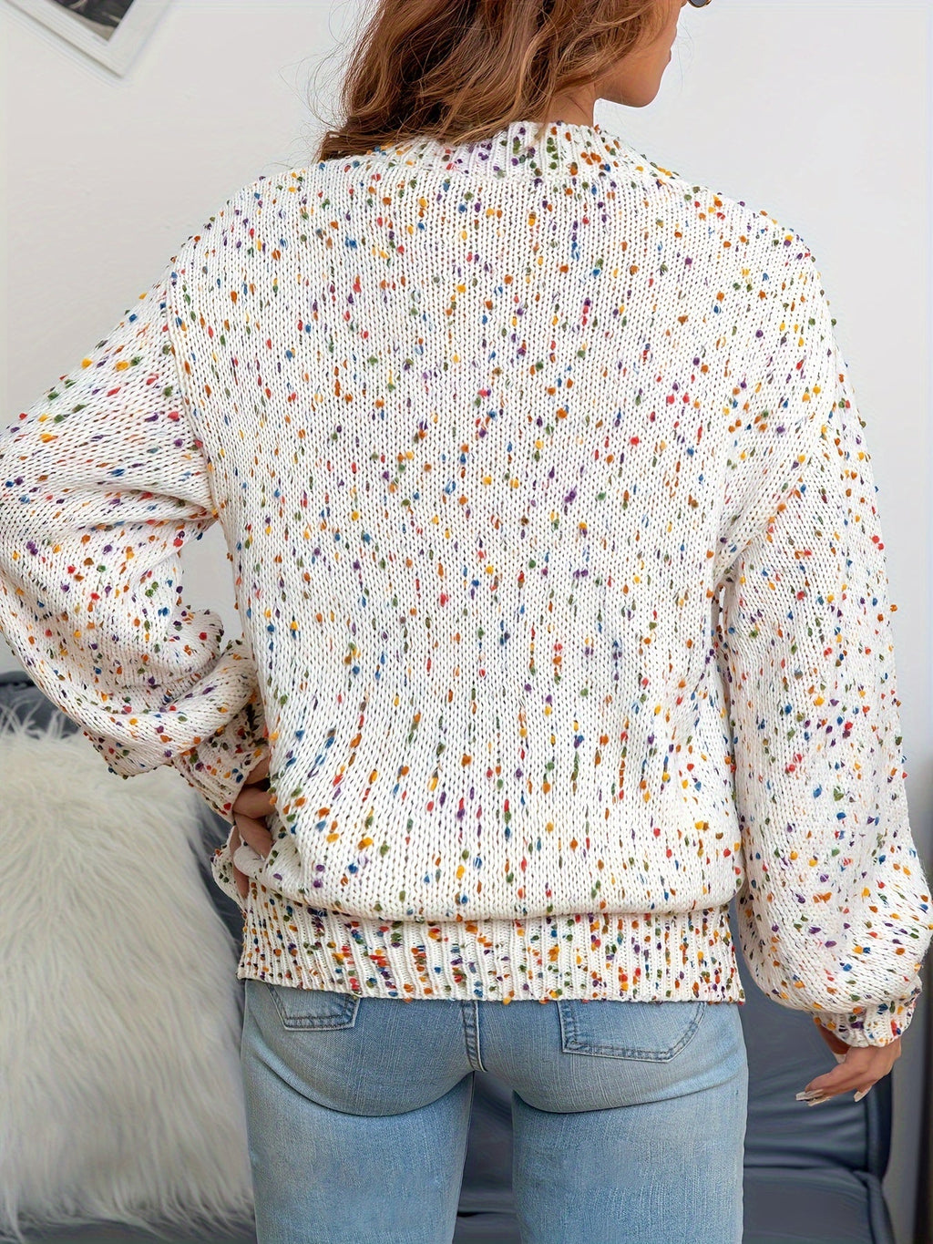 Noryssa | Pull minimaliste en maille à imprimé confettis, col rond - Pull confortable automne-hiver pour femme