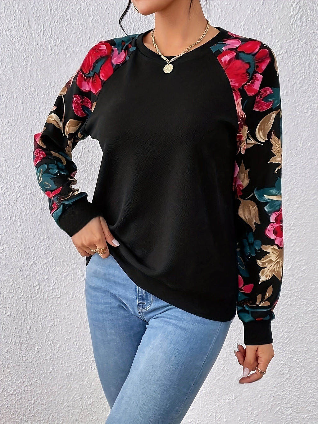 Peonia | Dames sweatshirt met raglanmouwen en elegante bloemenprint – Casual trui met lange mouwen