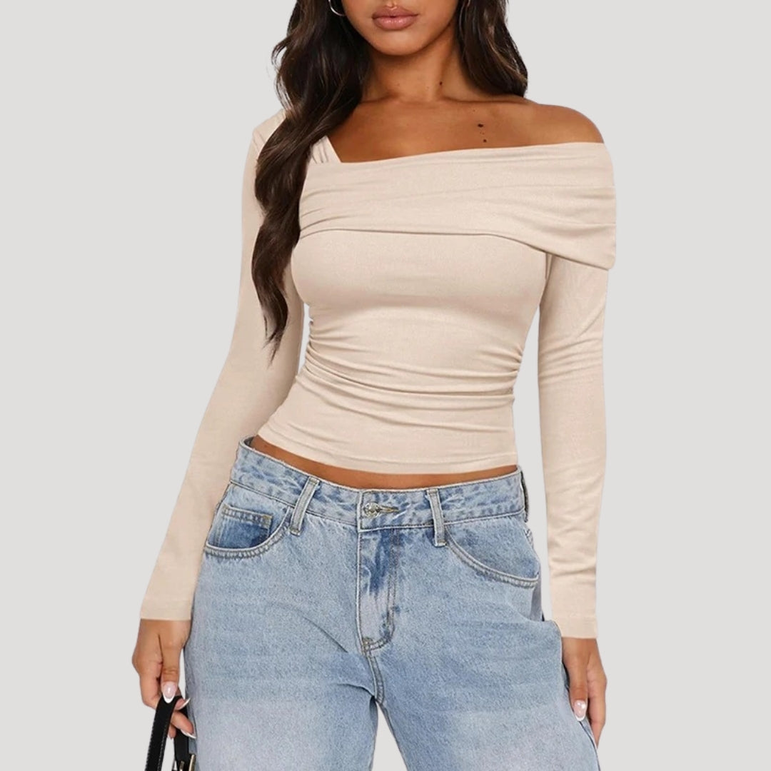 Valivonne | Off-shoulder Bardot-top voor dames – Elegante casual blouse met lange mouwen