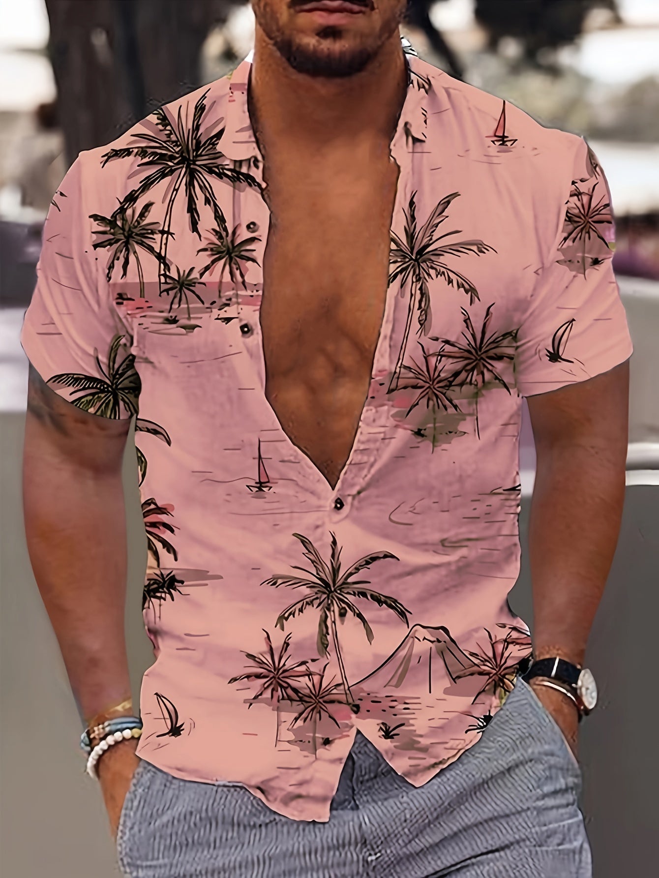 Malron | Heren Hawaiiaans Shirt met Kokospalm Print – Casual Vakantie Strand Zomer Overhemd
