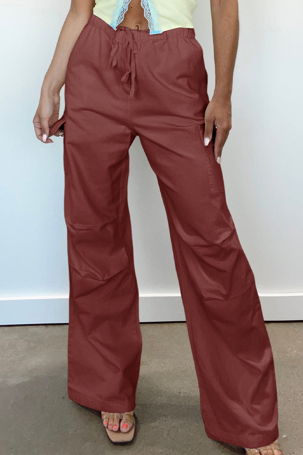 Jesmara | Pantalon cargo à jambes larges avec cordon de serrage - taille haute, coupe ample, poches pratiques