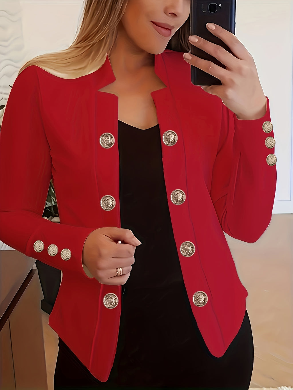 Enidra | Veste décontractée en polyester pour femme – Boutons de manchette et finitions élégantes