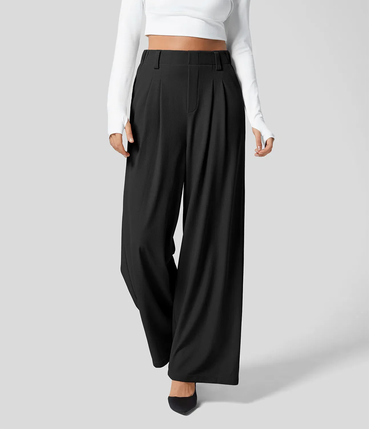 Zira | Dames wijde broek van wafelkatoen – hoge taille elastische lounge broek
