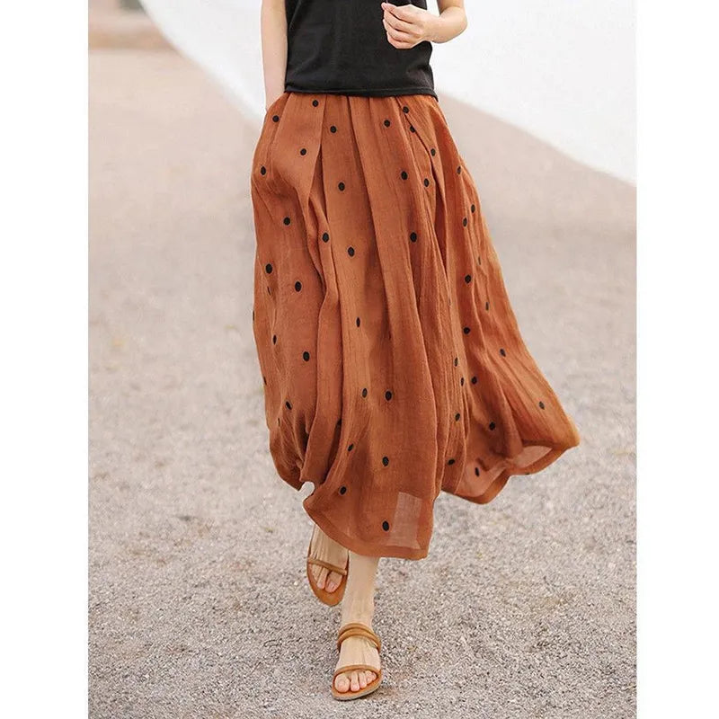 Vionarae | Zwierige midi-rok met polkadots voor dames met zakken – hoge taille