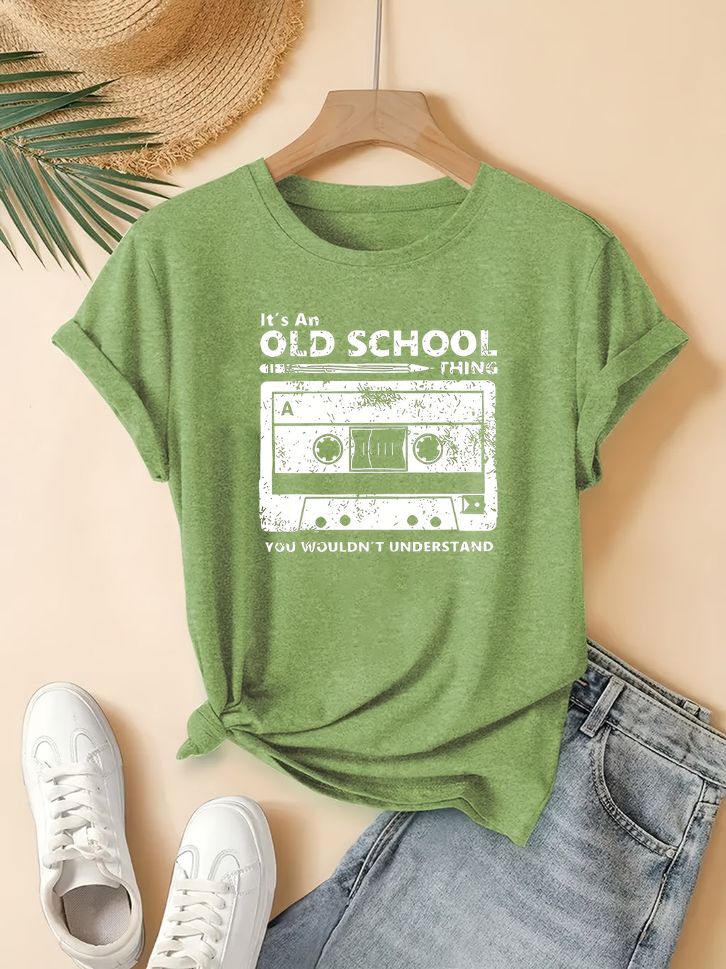 Syralia | Retro muziek T-shirt met cassetteprint, losse pasvorm, korte mouwen