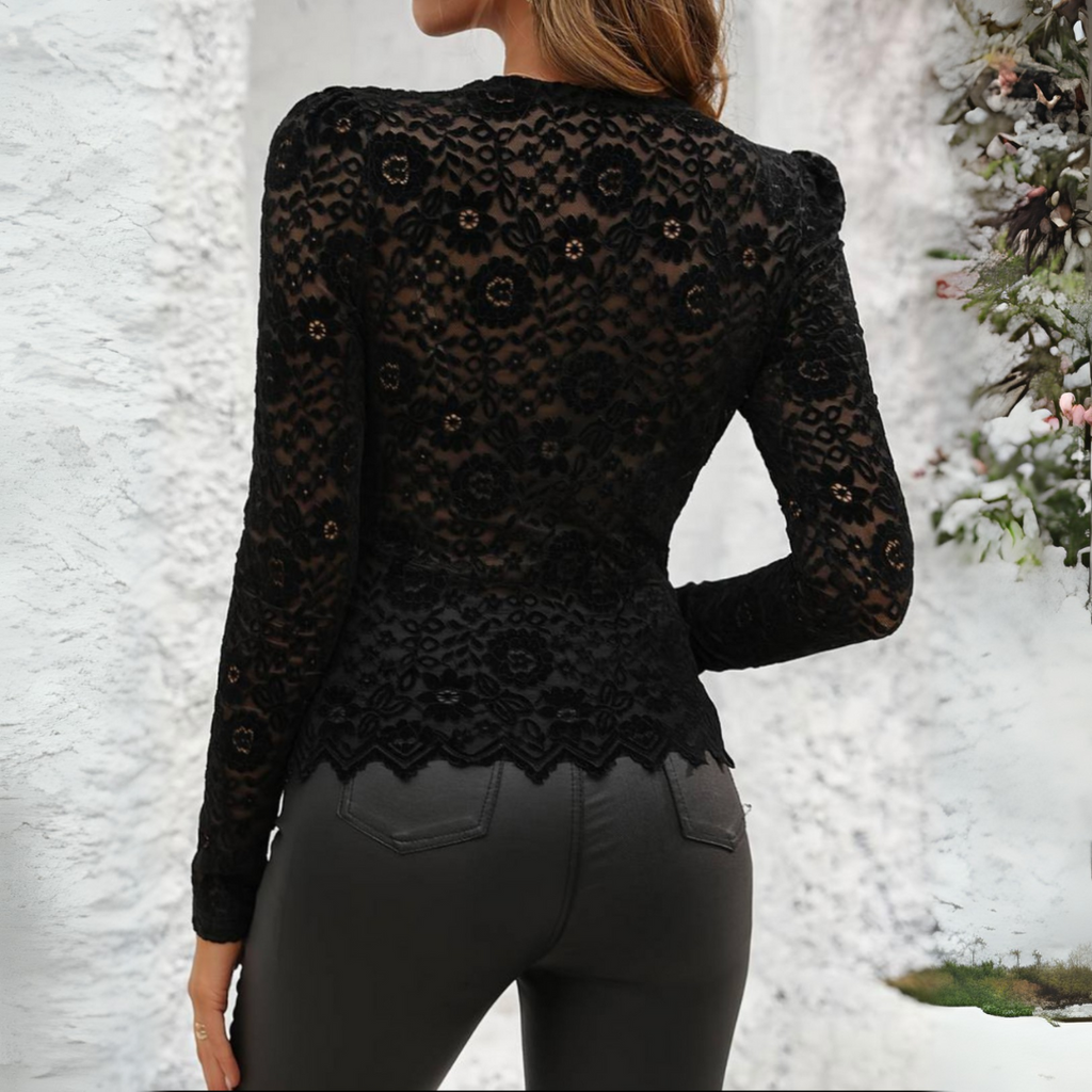 Zeljka | Elegante Kanten Blouse met Lange Mouw voor Vrouwen - Chique Bloemige Sheer Top