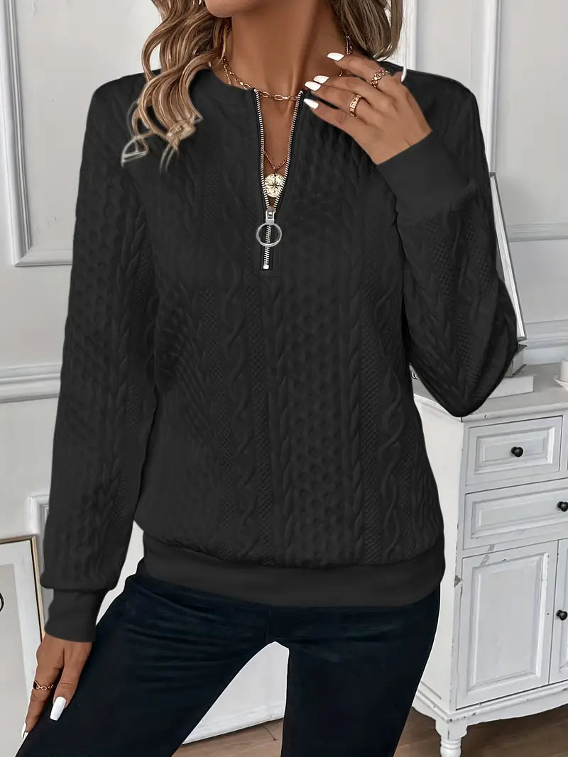 Ulthira | Zopfmuster-Pullover mit halbem Reißverschluss – Weicher Pullover aus Baumwollmischgewebe, stylisches Oberteil zum Drunterziehen