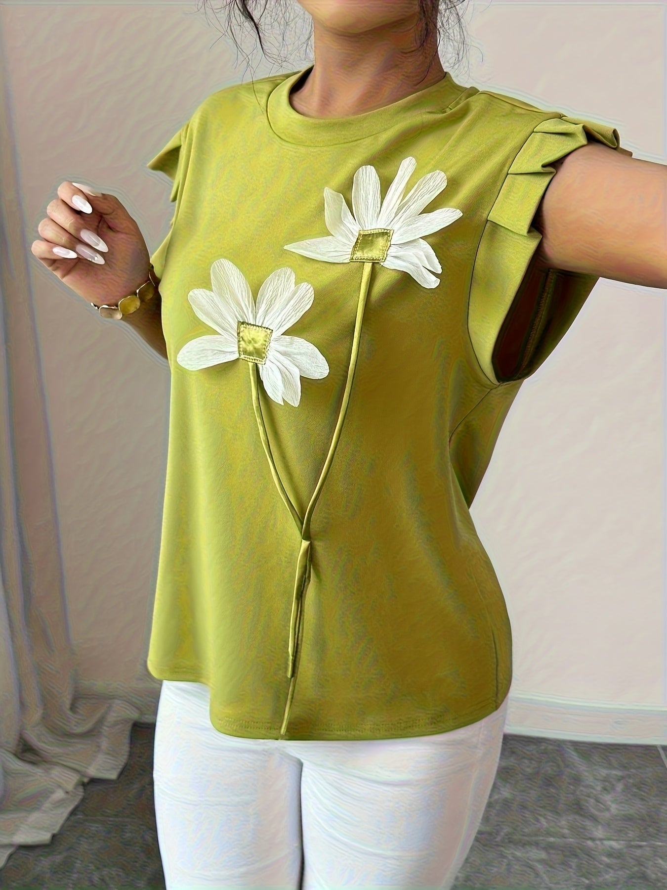 Cybelle | Mouwloze top met bloemenprint en contrasterende details voor dames - Casual, lichtgewicht zomert-shirt