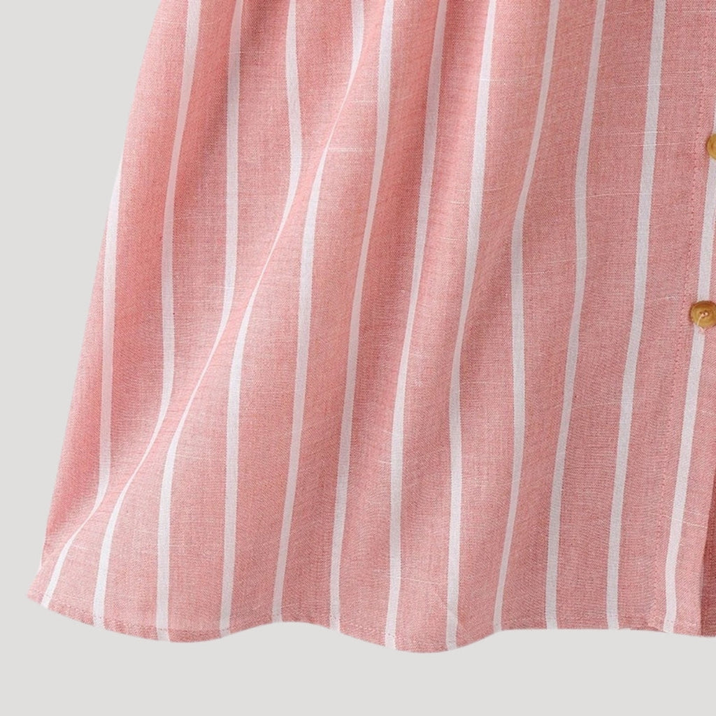 Nysera | Gestreepte Midi Overhemdjurk – Taillering, Casual Zomerjurk met Halflange Mouwen