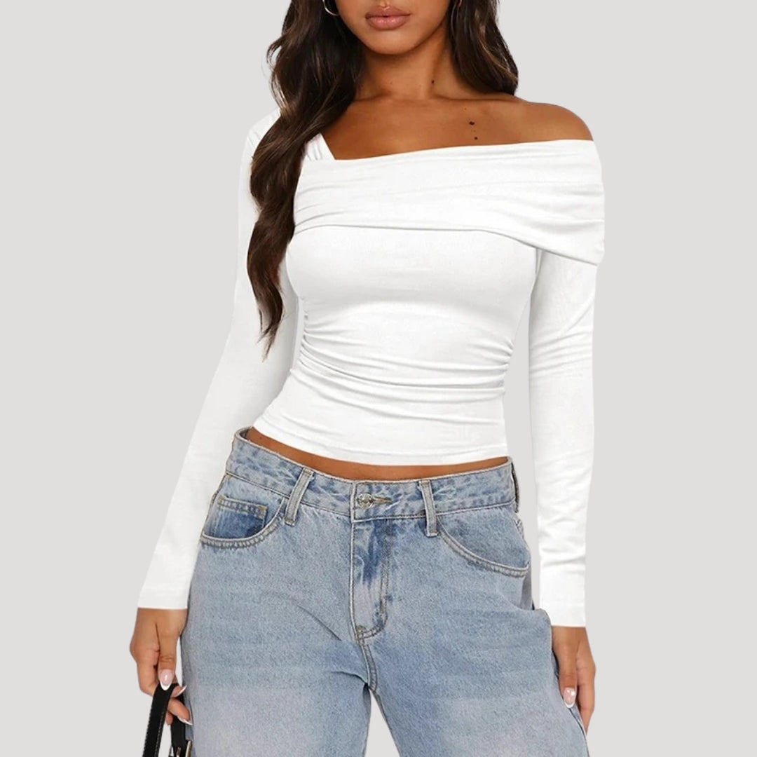 Valivonne | Off-shoulder Bardot-top voor dames – Elegante casual blouse met lange mouwen