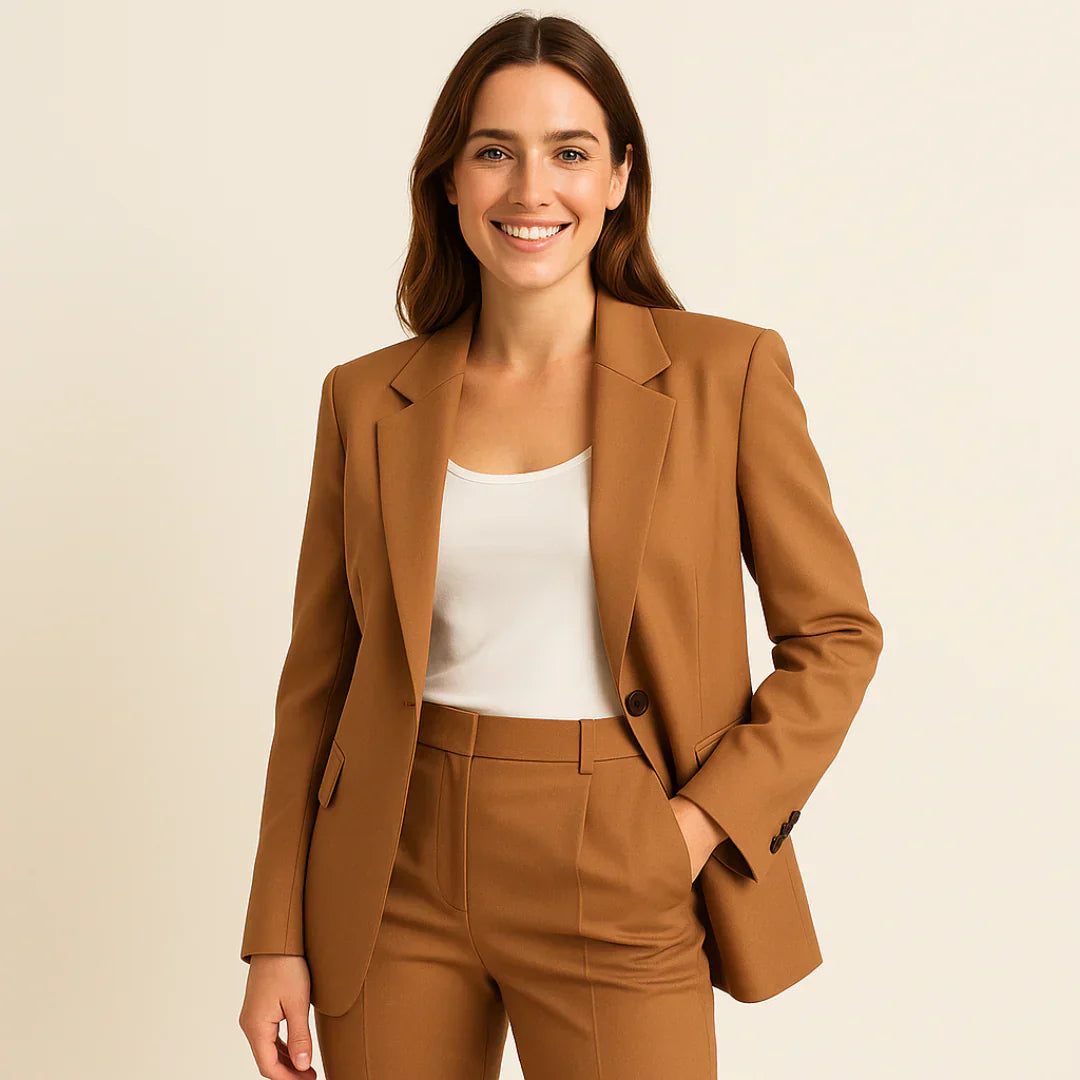 Delmira | Op maat gemaakt powerpak voor dames – chique blazer en rechte broek