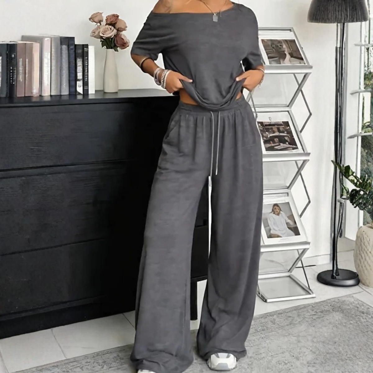Elanoria | Comfortabele set met wijde pijpen voor dames – 2-delige casual vrijetijdskleding