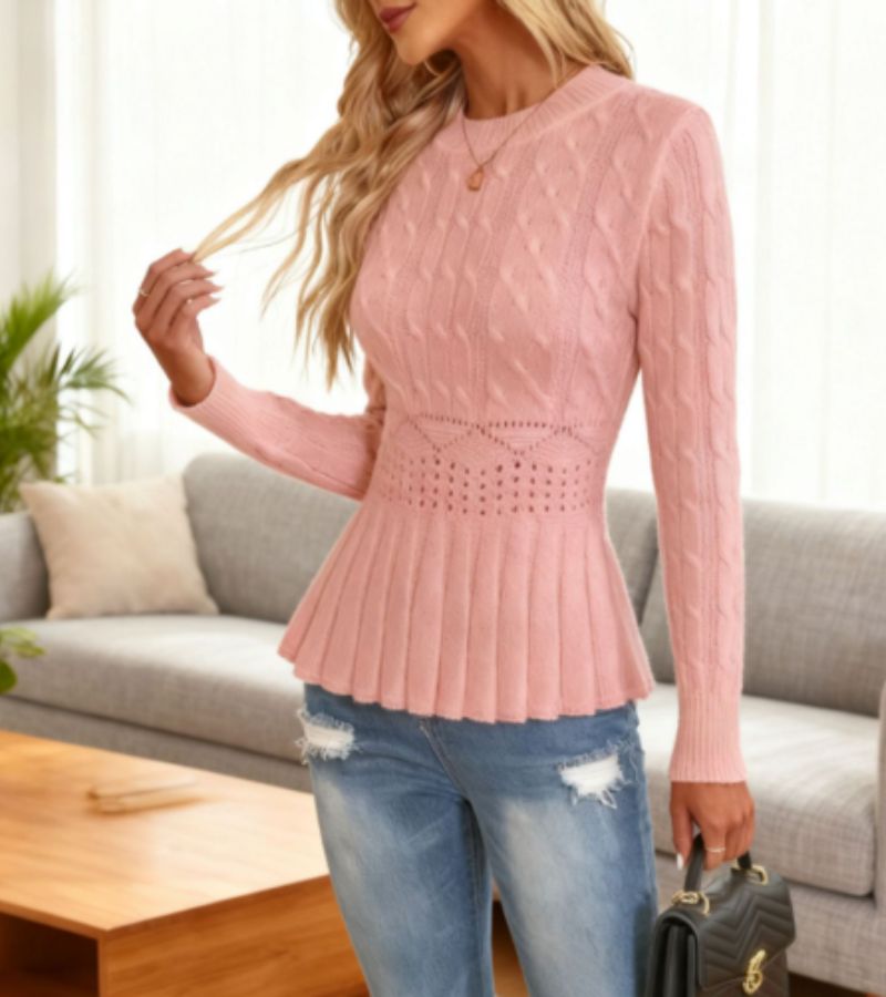 Calyxia | Elegante peplum-trui voor dames – zachte, lichtgewicht tricot, casual met lange mouwen