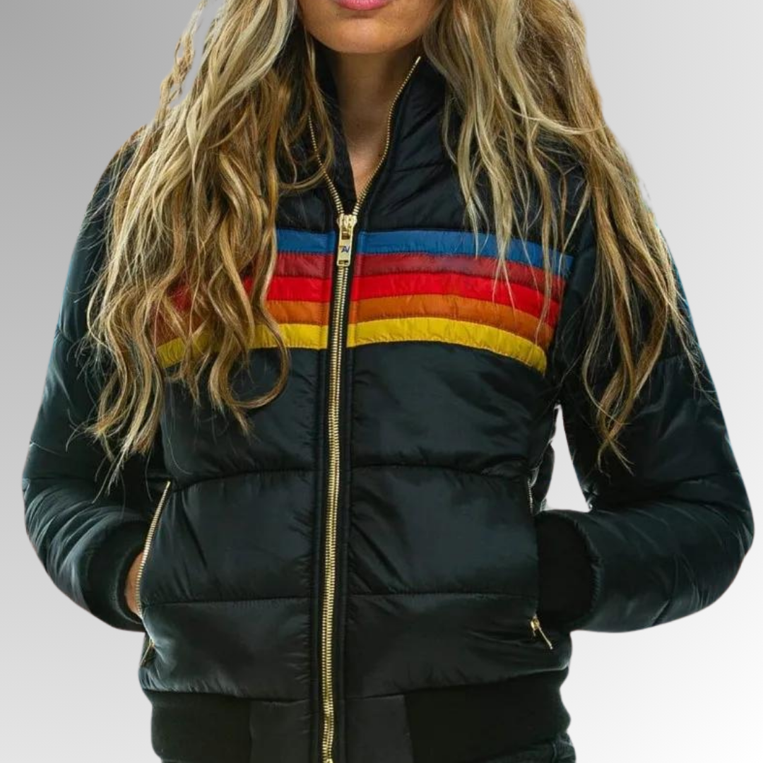 Veylanna | Damen-Steppjacke mit Kapuze, mehrfarbiger Wintermantel, leichte Daunenjacke