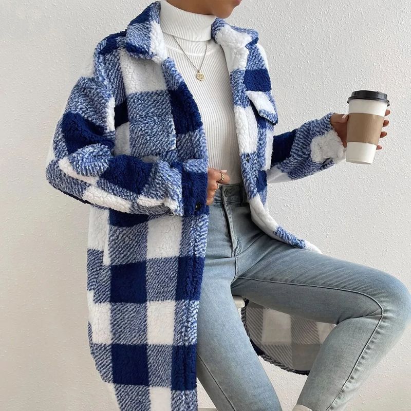 Veronica | Manteau à carreaux pour femme – coupe oversize, fermeture boutonnée, manteau doux d'automne