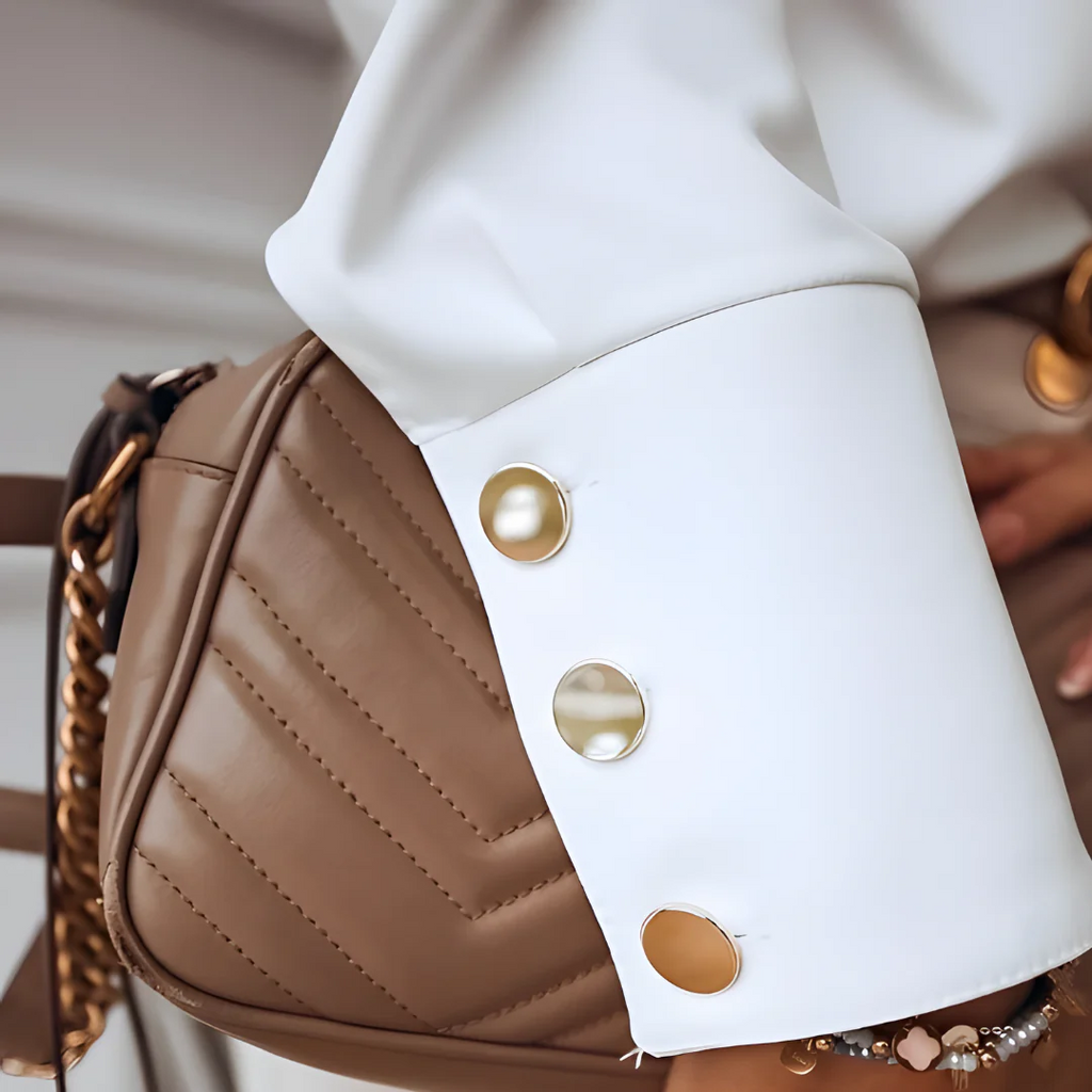 Istra | Elegant overhemd met knoopsluiting - Staande kraag, lange mouwen, kantoorblouse