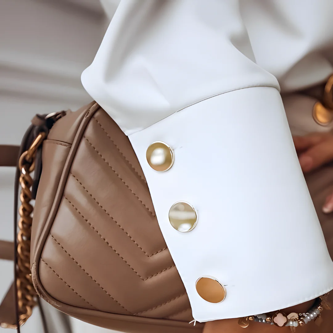 Istra | Elegant overhemd met knoopsluiting - Staande kraag, lange mouwen, kantoorblouse