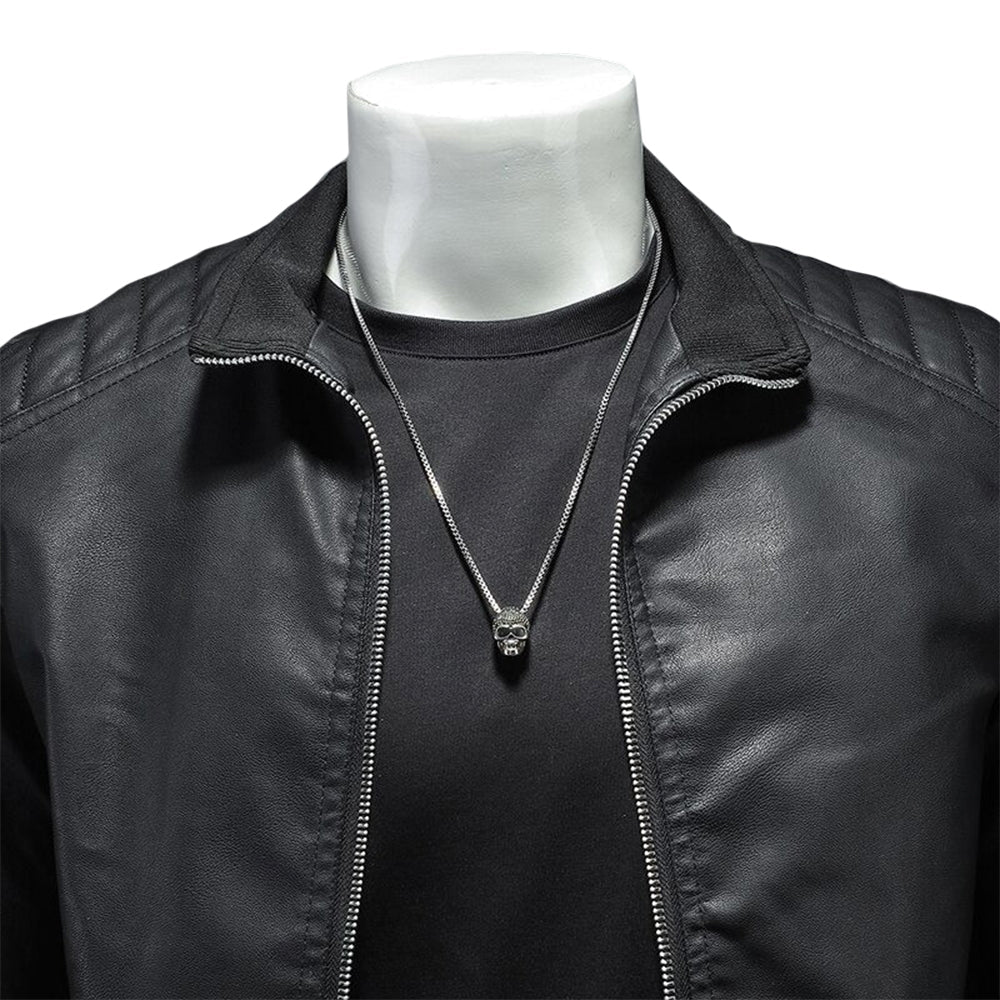 Nyvenor | Veste en cuir pour homme - Fermeture éclair, col montant, style motard, coupe ajustée