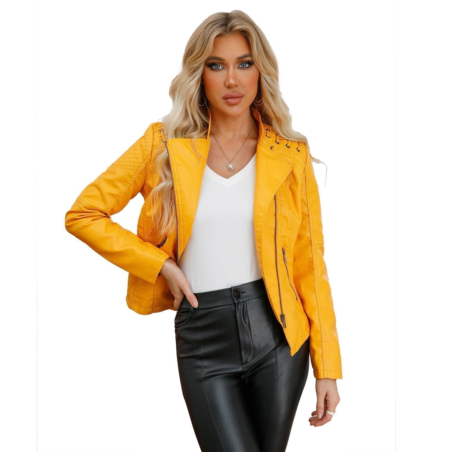 Marvina | Veste en cuir coupe ajustée – Veste de moto chic en agneau, vêtement d'extérieur élégant