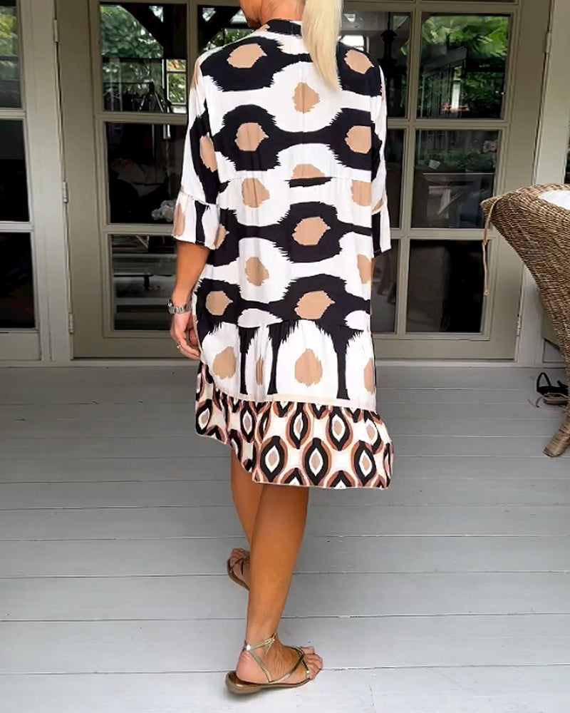 Haryelle | Boho midi-jurk voor dames – Halflange mouwen, zwierige casual zomerjurk