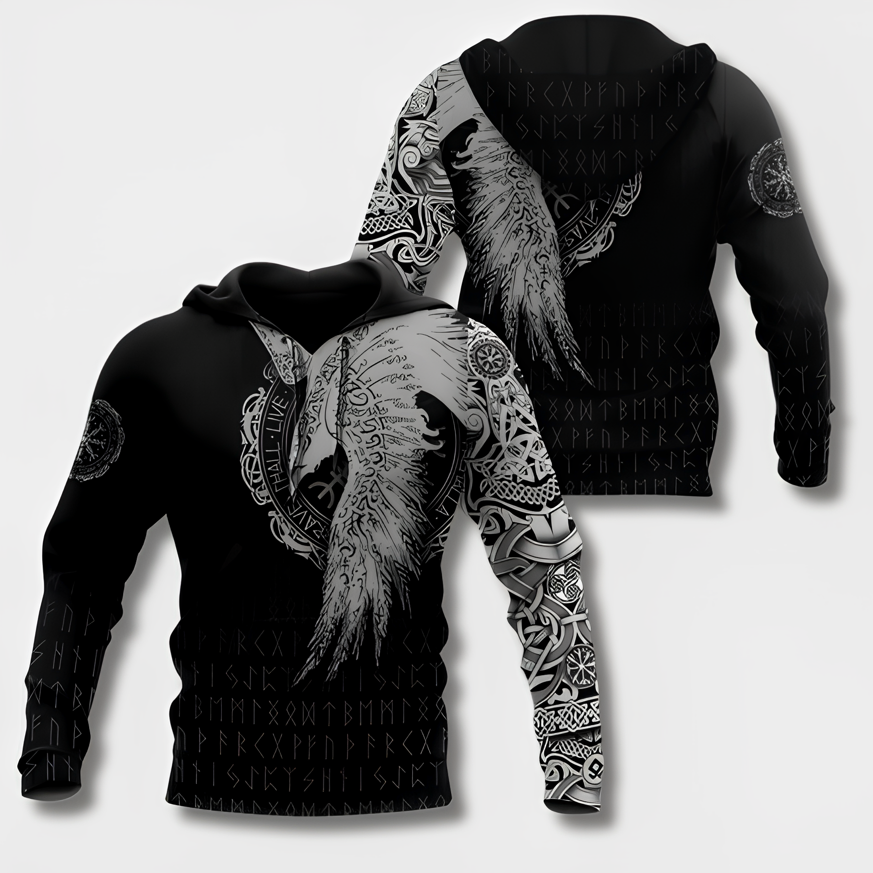 Jovanovic | Sweat à capuche Warrior Viking Tribal pour homme – Sweat imprimé, style streetwear décontracté