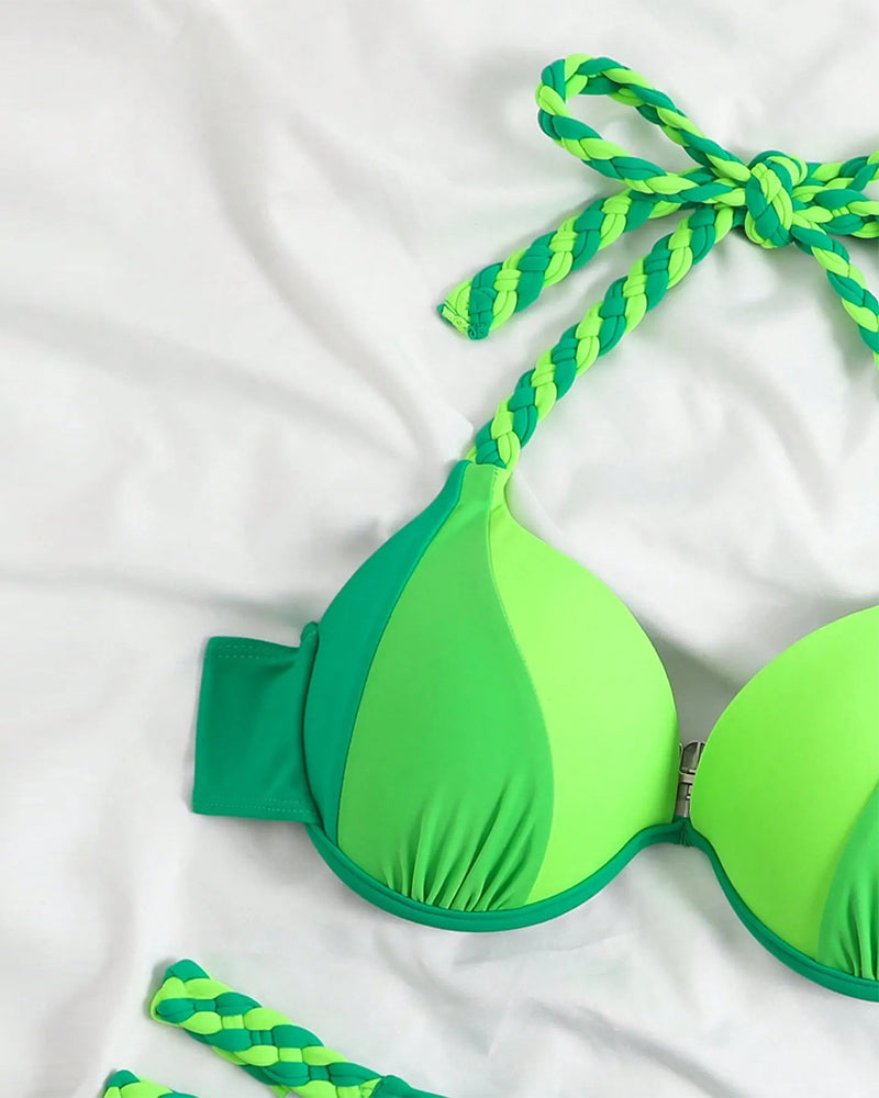 Cazelle | Halterbikini voor dames met kleurblokken – Tweedelig zwempak met hoge taille