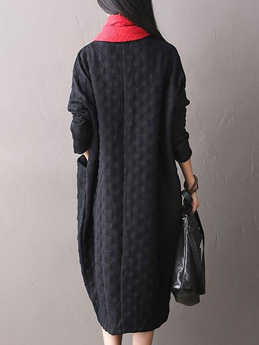 Lyssara | Midi-jurk met stippen in grote maten – casual katoenen model met lange mouwen