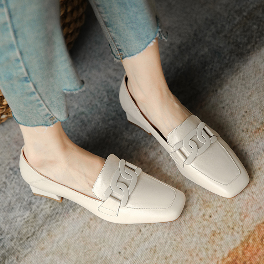Evrynth | Dames leren loafers - Elegant gespdesign, dikke hakken