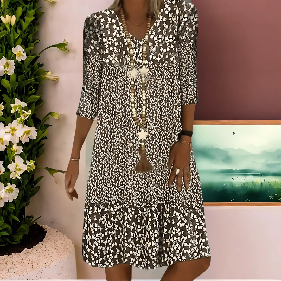 Zorvella | Casual Zomerjurk voor Dames – Midi Jurk met 3/4 Mouwen, Lichtgewicht en Geschikt