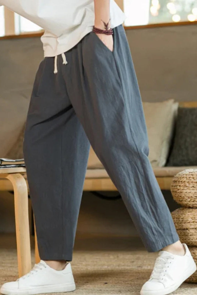 Yiorgos | Pantalon homme en coton respirant - Coupe décontractée, taille ajustable par cordon