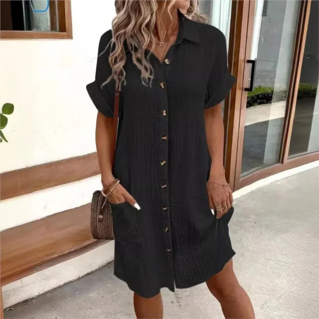 Tina | Dames zomer overhemdjurk – Casual knoopjurk met korte mouwen
