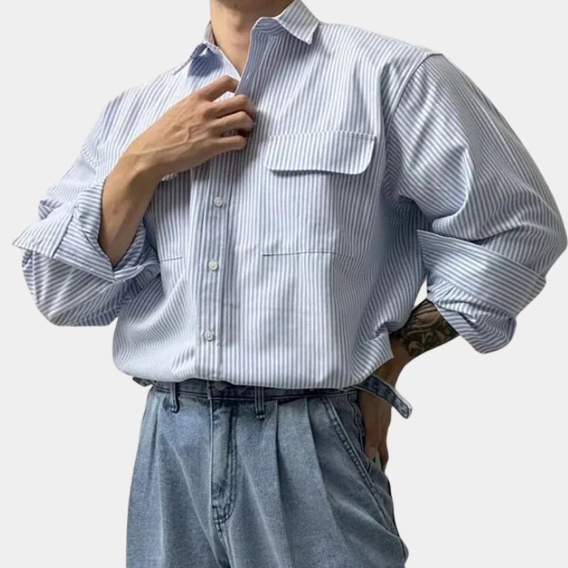 Carvin | Chemise à rayures oversize pour homme - Chemise à manches longues décontractée et habillée
