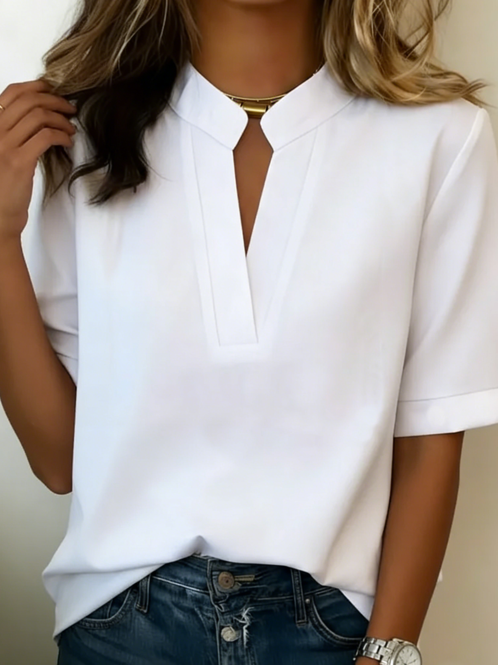 Calyrae | Katoenen en linnen blouse voor dames – Losvallende top met korte mouwen, luchtig