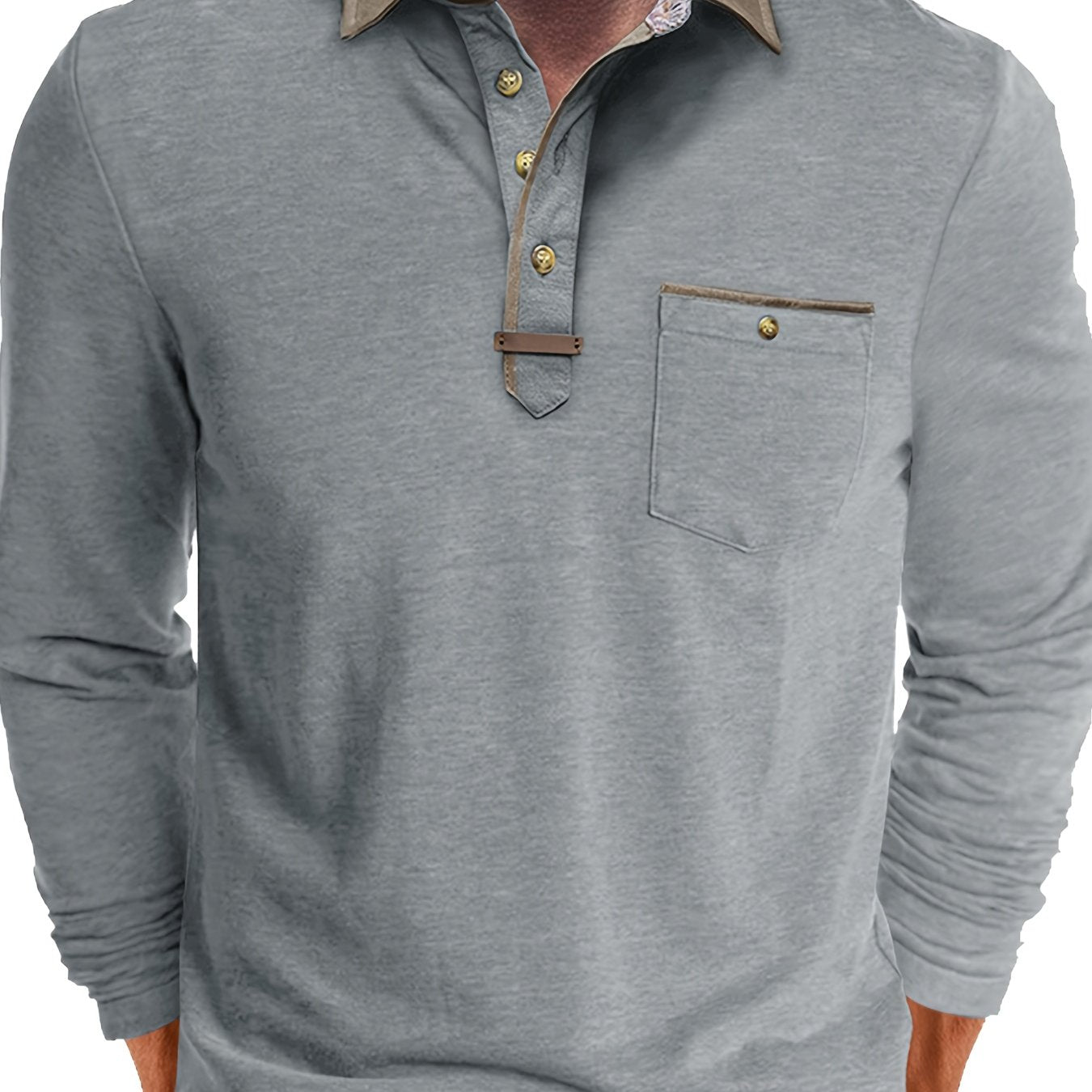 Paulo | Langärmliges Herren-Poloshirt – Lässiges Henley-Shirt mit farblich abgesetztem Kragen und Brusttasche