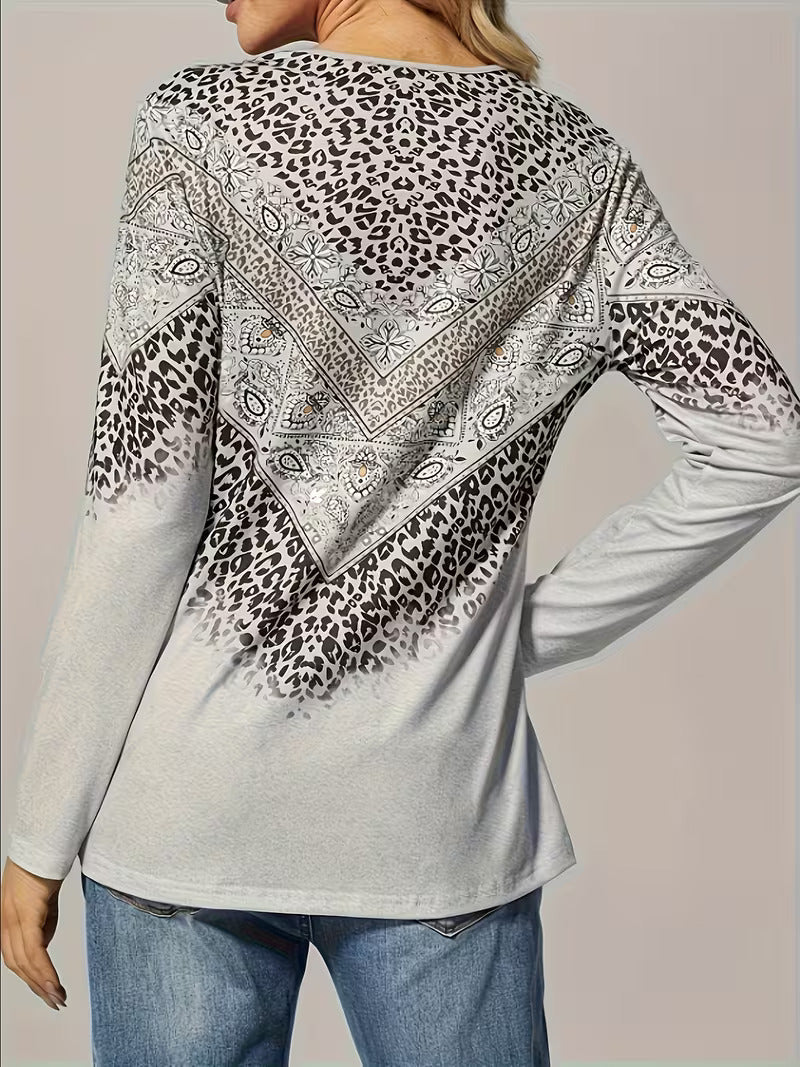 Delsa | Damesblouse met etnische print en 3/4 mouwen – Boho casual blouse