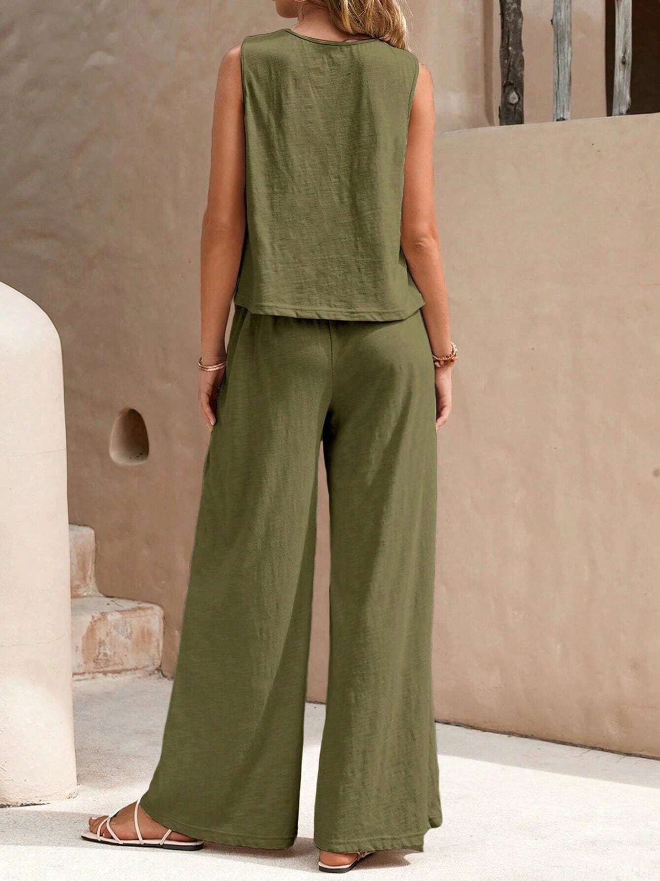 Zuna | Zomeroutfit voor dames – Set met casual tanktop en wijde broek